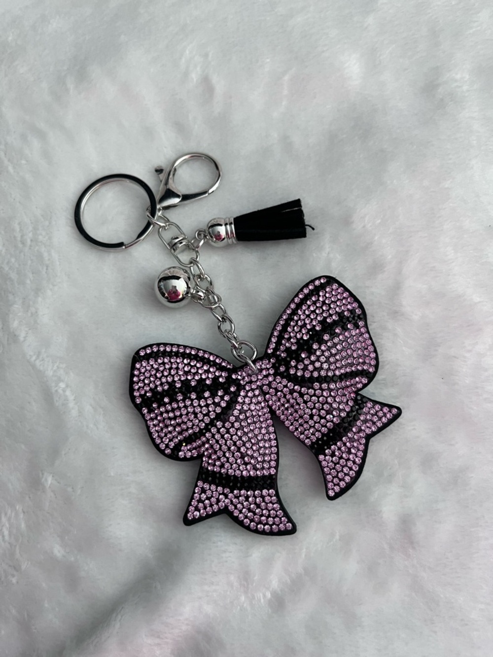 Rhinestone Bow Keychain Charm - Pink